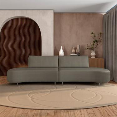 Imagem de Sofá Bipartido Sala de Estar Jamaica 320cm Curvo Pés Alumínio Veludo M