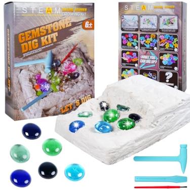 Imagem de Kit de escavação de pedras preciosas – Desenterrar 10 pedras preciosas, kit de ciência infantil com ferramentas de mineração, conjunto de presente educacional ideal para meninos e meninas de 6, 7, 8