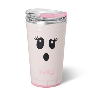 Imagem de Swig Life Copo de festa de 680 g, copo de café isolado para viagem de Halloween com tampa EZ Slider, compatível com porta-copos, copo de aço inoxidável de 680 g, caneca reutilizável (Boo Crew Ghost)