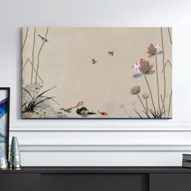 Imagem de Capa contra poeira para TV interna padrão lótus universal 32-85 polegadas premium extensível Protetor de tela plana e curva estilo chinês para Smart TVs LCD LED - flor 2||40-43 polegadas