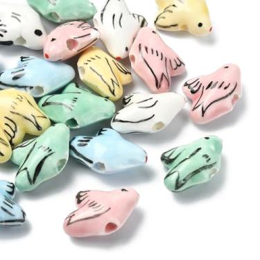 Imagem de Stiesy 20 peças de contas de cerâmica de porcelana feitas à mão 5 cores Famille Rose Glaze forma pombo espaçador contas soltas a granel para fazer joias DIY artesanato contas suprimentos