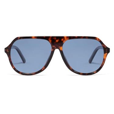 Imagem de VANLINKER Óculos de sol aviador retrô grandes polarizados para mulheres e homens, vintage, anos 70, grande quadrado, aviadores VL9851, Lente azul polarizada C3/armação tartaruga, M