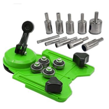 Imagem de Kit Gabarito Furação Com 10 Serras Copo Ventosa Porcelanato