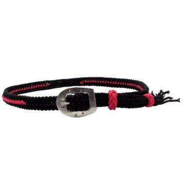 Imagem de Bandinha De Chapéu Cordinha Preto e Vermelho Trançada Inox Regulável -