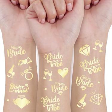 Imagem de Bride Squad Mais de 80 peças de tatuagens temporárias de despedida de solteira, lembrancinha de dama de honra, presente para noiva, suprimentos de chá de panela, tatuagens metálicas douradas com