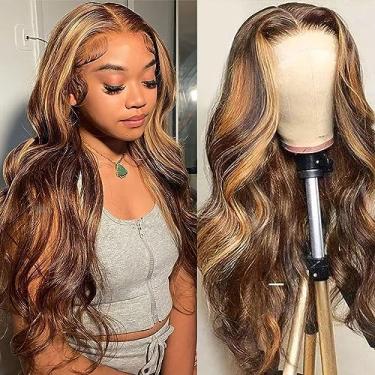 Imagem de FASCARA Peruca feminina de cabelo humano ondulado 33 x 4 da Highlight Ombre peruca frontal de renda transparente HD 4/27 cores loiro mel sem cola peruca de cabelo humano pré-arrancada com cabelo de