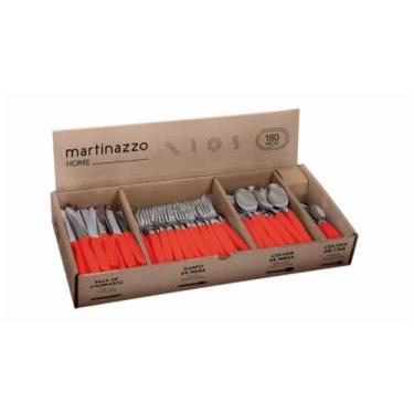 Imagem de Martinazzo Conjunto Jogo De Talheres Faqueiro Linha Piemonte Vermelho Com 180 Peças 60 Facas 60 Garfos 40 Colheres de Mesa e 20 Colheres de Chá Ideal Para Restaurantes Em Aço Inox
