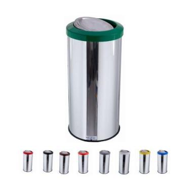 Imagem de Lixeira Redonda Flip Top Aro Plástico Miolo Inox 35L - CM Design, Verd
