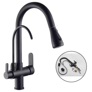 Imagem de Torneira Monocomando 360 Luxo Preto Cozinha Gourmet Cuba Bancada Quent