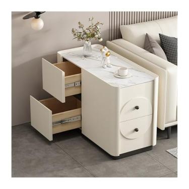Imagem de Mesa lateral de sofá, aparador de madeira, madeira maciça, ardósia, sala de estar, mesa de canto criativa, armário de armazenamento moderno, armário lateral criativo (80 x 40 x 55 cm)