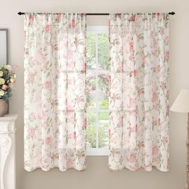 Imagem de Cortinas transparentes Lajode Floral para meninas, quarto 160x160cm, r