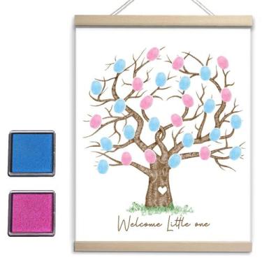 Imagem de Gender Reveal Fingerprint Tree Canvas Livro de visitas QZCYU