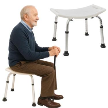 Imagem de Banco Banqueta Simples para Banho Idoso Adulto até 120kg Regulável Alu