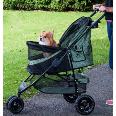 Imagem de Pet Gear Carrinho de bebê de 3 rodas edição especial sem zíper para gatos/cães, entrada sem zíper, fácil de dobrar com uma mão, forro removível, suporte de copo, salgueiro