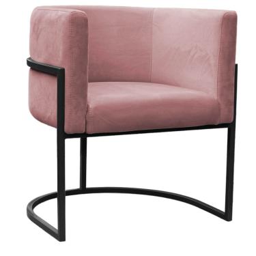 Imagem de Poltrona Reforçada Decorativa Sala Carla Base Ferro Preta Suede Rose