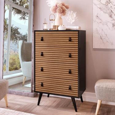 Imagem de Cômoda Genialflex Amber 4 Gavetas Preto Brise Efeito Ripado