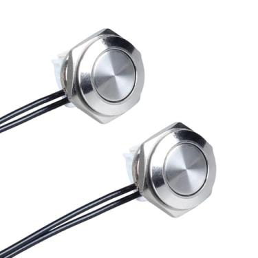 Imagem de DMWD Interruptor de botão momentâneo micro metal super curto com cabo pré-cabeado 0-250 V (ON)-Off 2 pinos 1NO 5/20.3 cm orifício de montagem Halo Ring LED (2 peças 16 mm sem luz)