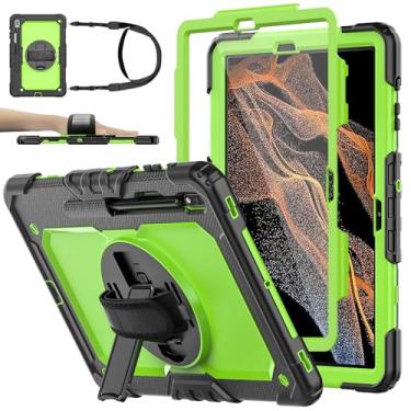 Imagem de Capa para Samsung Galaxy Tab S8 Plus 2022/S7 FE/S7+ Plus de 12,4 polegadas [com película de vidro temperado], capa protetora para tablet BASE MALL Tablet, suporte giratório, suporte para caneta S,