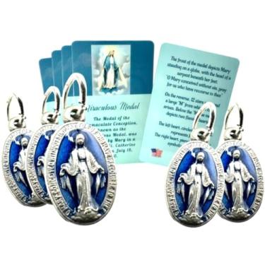 Imagem de Westmon Works Conjunto de medalhas milagrosas Mini Mary Italian Metal Medalhão com cartões sagrados de oração santa laminados, conjunto de 5