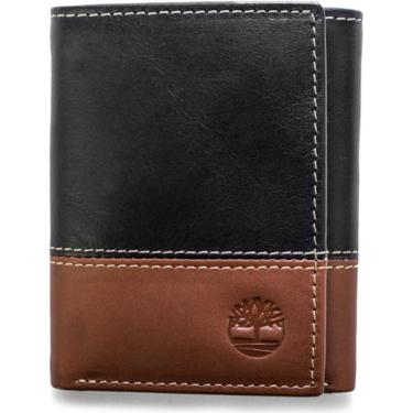 Imagem de Carteira masculina Timberland de couro dobrável com porta-documento, Black/Brown (Hunter), tamanho único