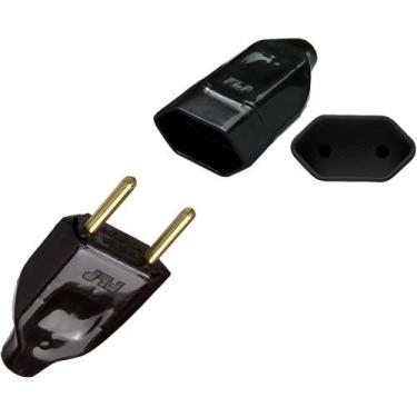 Imagem de Kit Plugue Pino Macho Oco 2p 10A + Tomada Fêmea 2p 10A Preto - EPM ACE