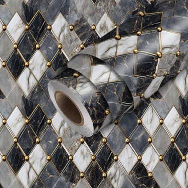 Imagem de HOMETITUTE Papel de parede de mármore descasque e cole papel de parede geométrico 300 cm x 45 cm revestimento de parede decorativo de vinil autoadesivo para banheiro, sala de estar, cozinha, decoração