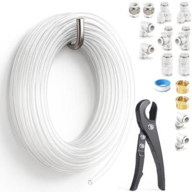 Imagem de Sctihwelire Kit de tubulação de ar PU 16 mm OD x 12 mm ID - Mangueira flexível transparente de 10 m com encaixes de pressão para conectar, cortador de tubo - Kit de linha de ar pneumático para