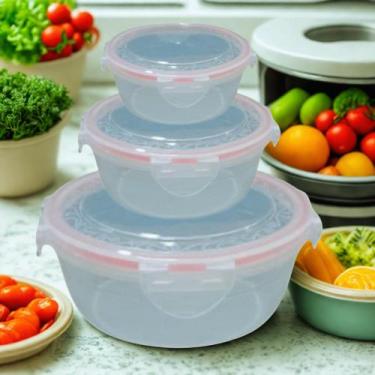 Imagem de Kit 3 Potes Herméticos Redondos Plástico Livres de BPA  Ideal Para Ali