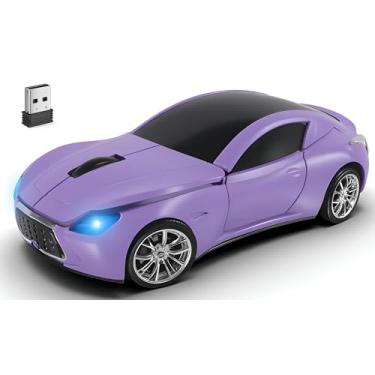 Imagem de Mouse sem fio fofo esportivo roxo para carro, pequeno, portátil, leve, óptico legal, presente divertido para meninos, meninas, homens, mulheres, crianças, mãe, pai, mouse USB engraçado para PC, laptop