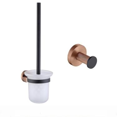 Imagem de Suporte para escova de vaso sanitário com copo de vidro, suporte para rolo de papel higiênico de parede, gancho para cabide de roupão de aço inoxidável, acessórios de banheiro, conjunto completo 06