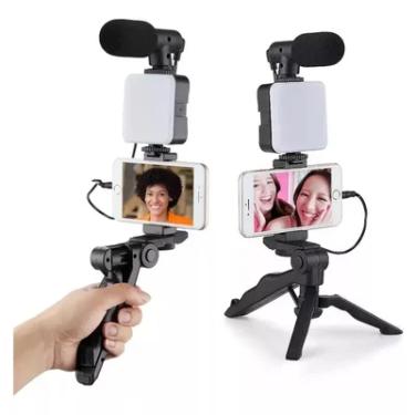 Imagem de Kit Gravação 5 Em 1 Tripé Estabilizador Celular Microfone Suporte Led B-max Bm-244