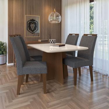 Imagem de Conjunto 120x77cm Tampo Mdf e Vidro com 4 Cadeiras Evora Freijó/Cinza/Off White