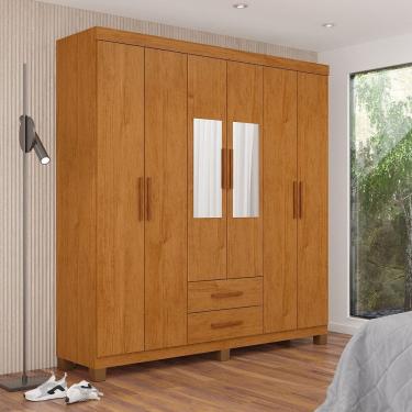 Imagem de Guarda-roupa 6 Portas 2 Gavetas com Espelho e Pés Aurora Cinamomo/Branco