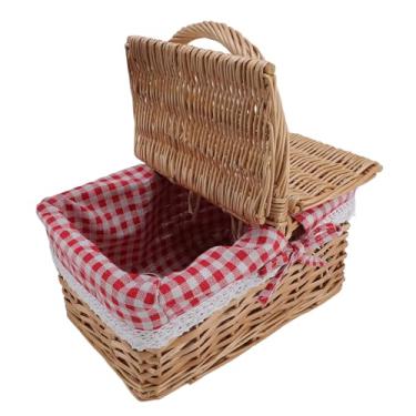 Imagem de Asixxsix Cesta de Piquenique de Vime, Cesta de Vime Grande Com Tampas de Abertura Dupla e Forro de Algodão Removível, Cesto de Piquenique de Tecido Vintage para Camping, Piqueniques (vermelho)