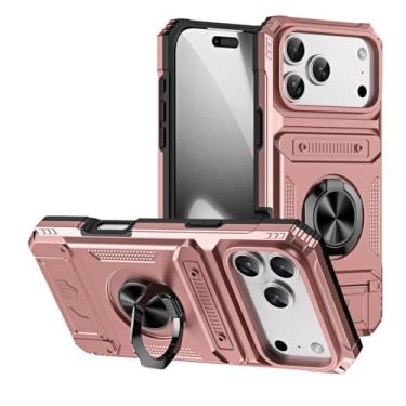 Imagem de LYJSMGZ Capa resistente para iPhone 17 Pro Max/17 Pro/Air/17, compartimento para cartão oculto com suporte de anel, atração magnética, capa legal militar, rosa, ar