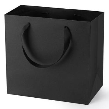 Imagem de Sacos de presente, papel preto genérico, 12 peças, 32x11x29cm com alça