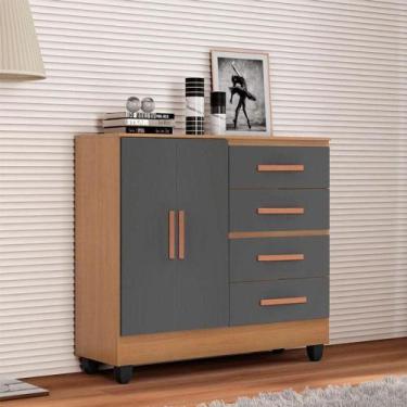 Imagem de Cômoda Lite 4 Gavetas 2 Portas Nature Cinza  Móveis Leão