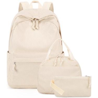 Imagem de Mochila BTOOP School para meninas adolescentes em veludo cotelê bege c