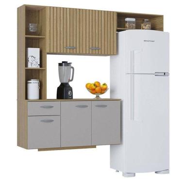 Imagem de Cozinha Com Balcão Isis 163 Cm Damasco Ripado Off White - Poquema