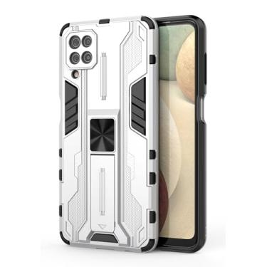 Imagem de SORAKA Capa para Samsung Galaxy A12 com suporte Capa de proteção resistente para Samsung Galaxy M12 Capa com placa de metal para suporte magnético para carro Capa Silm Fit