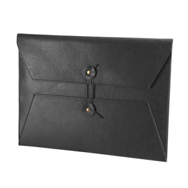 Imagem de Pasta de arquivo de couro para documentos, pasta de documentos importante com cordão de amarrar, capa para notebook, organizador de arquivos de couro, pasta de arquivamento de envelopes A4 (horizontal