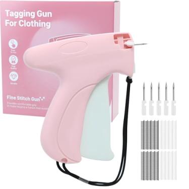 Imagem de Pistola de costura para roupas – Mini kit de costura micro pistola de etiquetagem, fixador rápido de roupas, kits de ferramentas de costura com 6 agulhas, 1000 mini fixadores pretos e 1000 brancos de