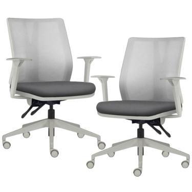 Imagem de Kit 2 Cadeiras de Escritório Giratória Diretor Flow F02 Base Cinza Crepe Grafite - Lyam Decor