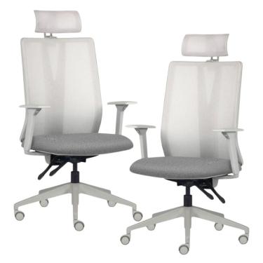 Imagem de Kit 2 Cadeiras Escritório Giratória Presidente Flow F02 Base Cinza Linho Cinza Escuro - Lyam Decor