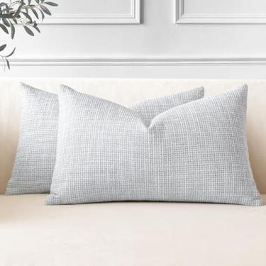 Imagem de OTOSTAR Pacote com 2 capas de almofada 30 x 50 cm de linho azul cinza fronhas decorativas de fazenda 30 x 50 cm capa de almofada lombar para decoração de casa sofá-cama (azul cinza)