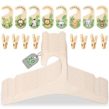 Imagem de Pacote com 20 cabides de roupas de bebê com 8 divisórias de armário de bebê e 8 clipes, cabides antiderrapantes para roupas infantis com divisórias para classificação, organizador de armário de