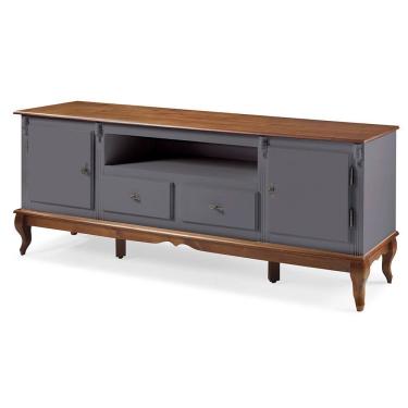 Imagem de Rack para Sala com Pés Luis XV 2 Gavetas 2 Portas de Madeira e Nicho 60503M Linz Móveis - Cinza/Imbuia Glazer