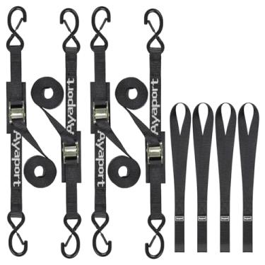 Imagem de Ayaport Tiras de amarração com fivela de 3,7 m 567 kg Resistência à ruptura 4 peças de tiras de fixação com ganchos S para motocicleta, carro, caminhão, bicicleta suja