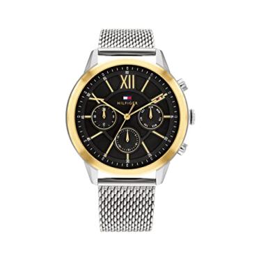 Imagem de Tommy Hilfiger Relógio masculino quartzo 1710528 caixa de aço inoxidável e pulseira de malha, cor: prata, Prata