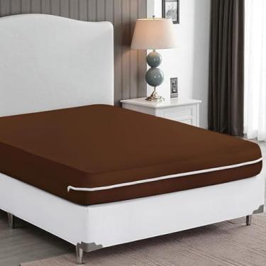 Imagem de Capa Para Colchão Casal Padrão Com Zíper Malha Gel Várias Estampas (1-MARROM)